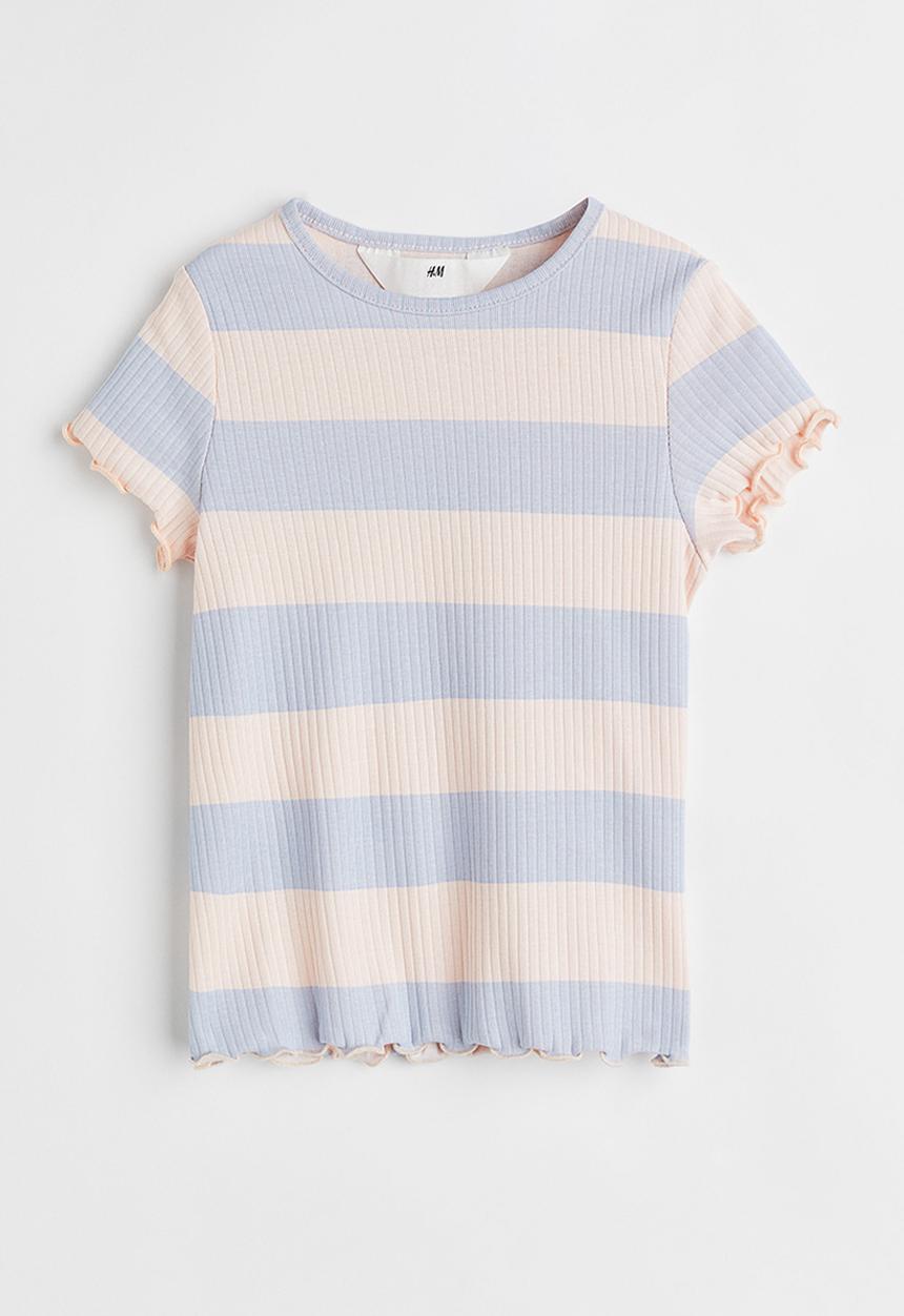 H&M - Short-sleeved ribbed top - light blue striped