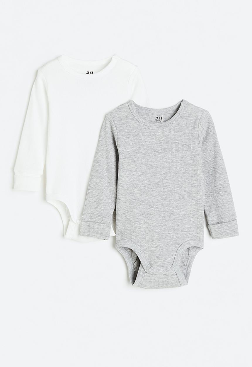 H&M - 2 Pack adjustable-fit long-sleeved bodysuits - grey marl & white 