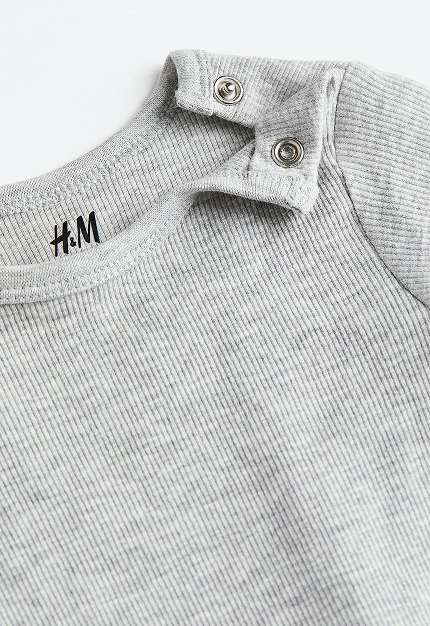H&M - 2 Pack adjustable-fit long-sleeved bodysuits - grey marl & white 