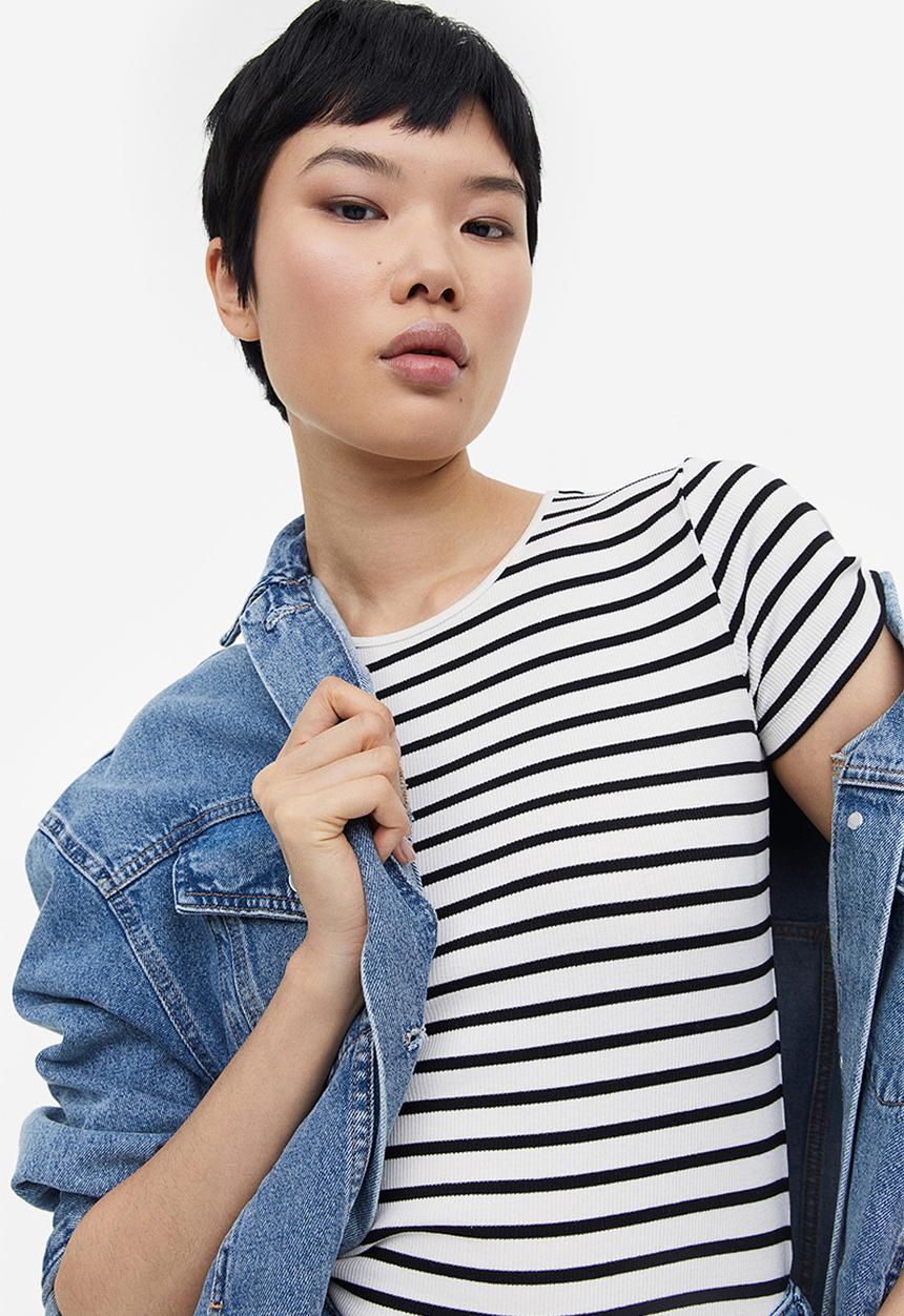 H&M - Ribbed t-shirt - white striped