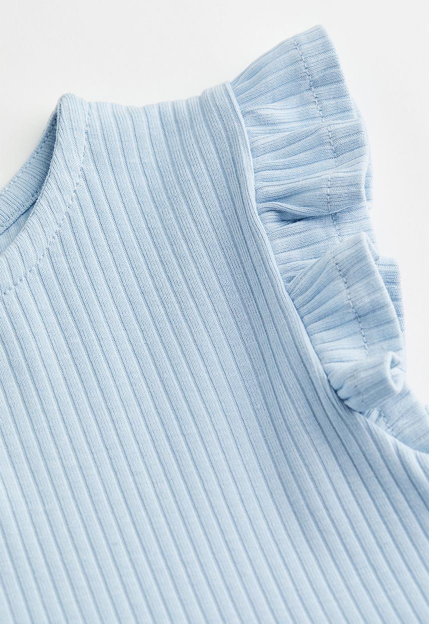 H&M - Flutter-sleeved ribbed dress - light blue