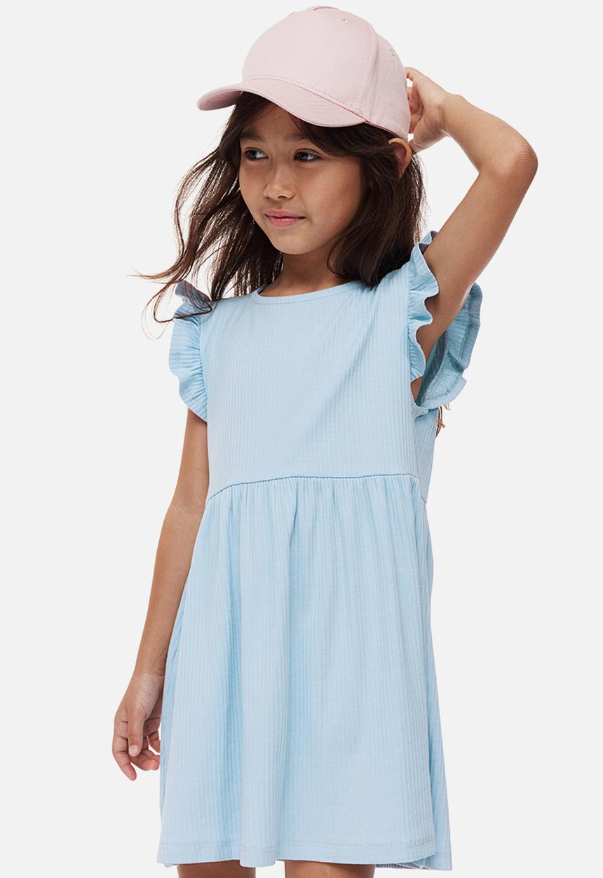 H&M - Flutter-sleeved ribbed dress - light blue