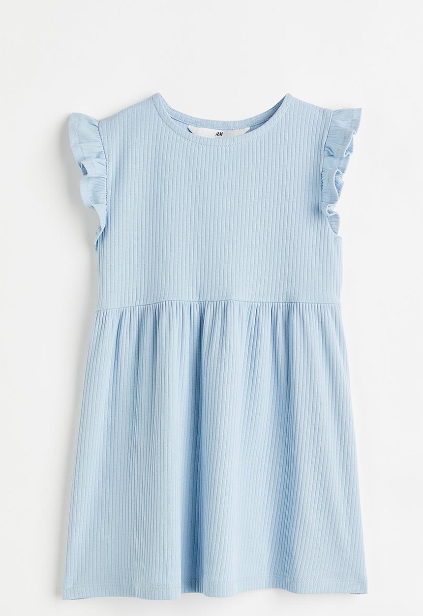 H&M - Flutter-sleeved ribbed dress - light blue