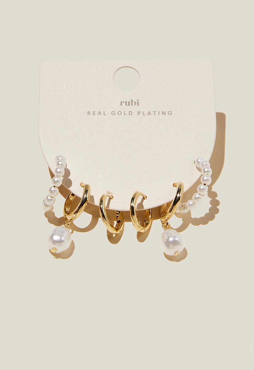 Rubi - 3 Pack mid earring - gold plated pearl