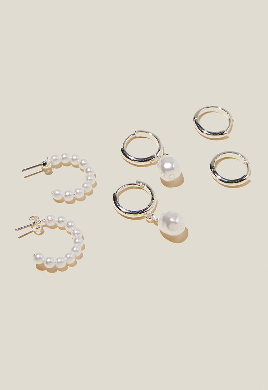 Rubi - 3 Pack mid earring - sterling silver plated pearl