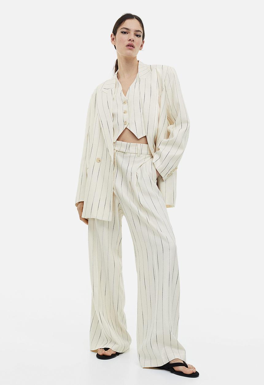 H&M - Linen-blend trousers - white striped 