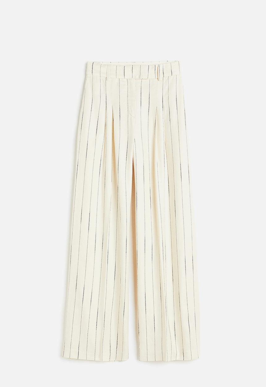 H&M - Linen-blend trousers - white striped 