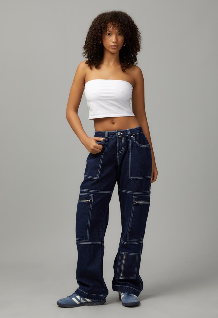 Factorie - Low rise zip jean - indigo/white stitch
