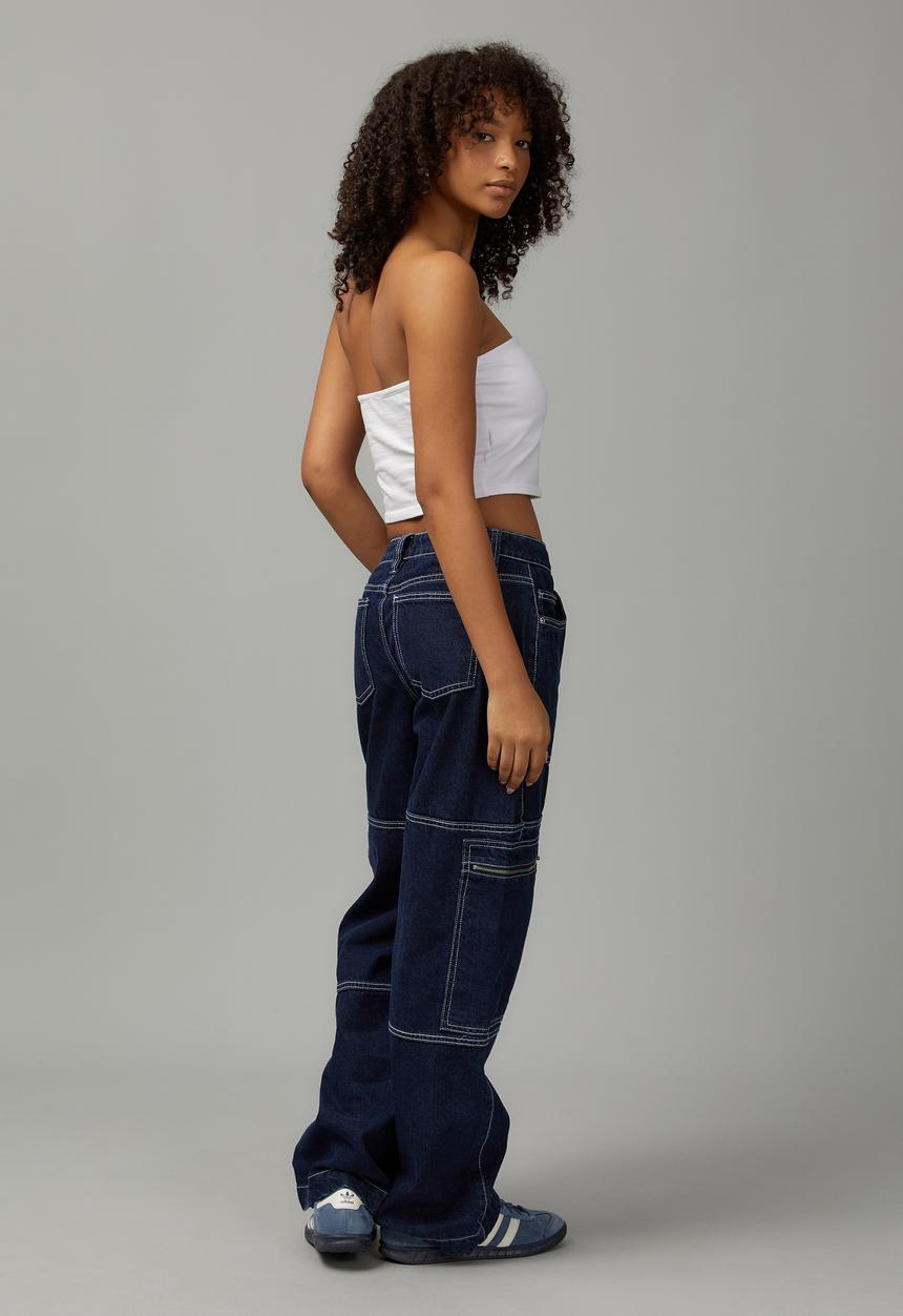 Factorie - Low rise zip jean - indigo/white stitch