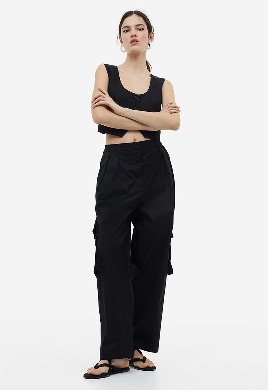 H&M - Wide utility trousers - black