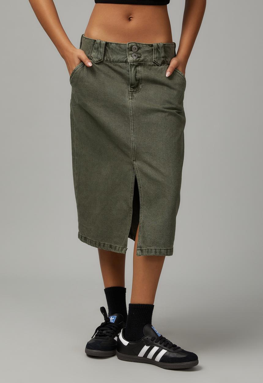 Factorie - Knee length denim skirt - washed khaki