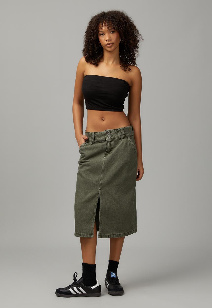 Factorie - Knee length denim skirt - washed khaki