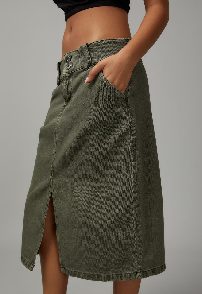 Factorie - Knee length denim skirt - washed khaki