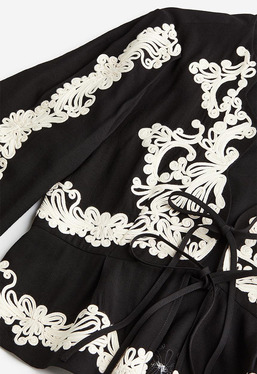 H&M - Appliquéd blouse - black patterned 