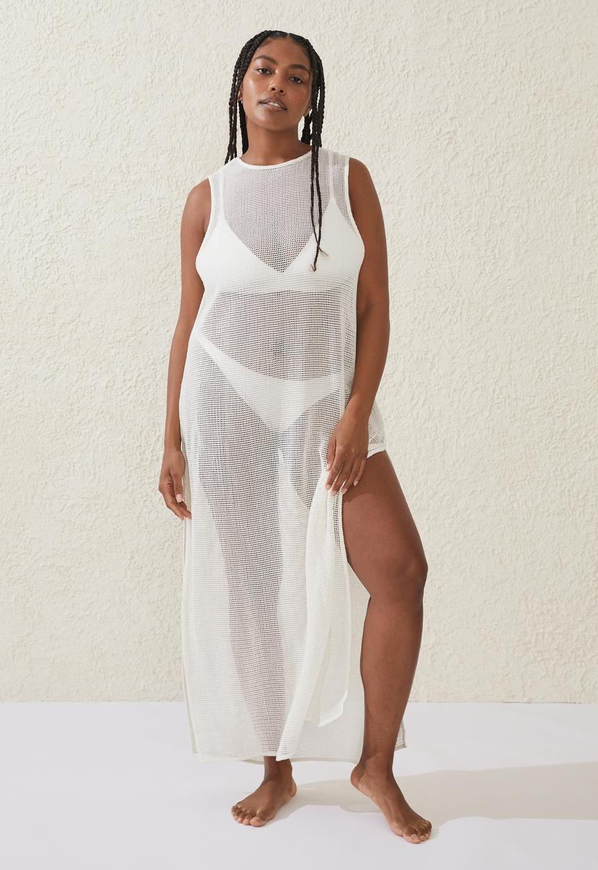 Cotton On - Plus open mesh beach maxi dress - white