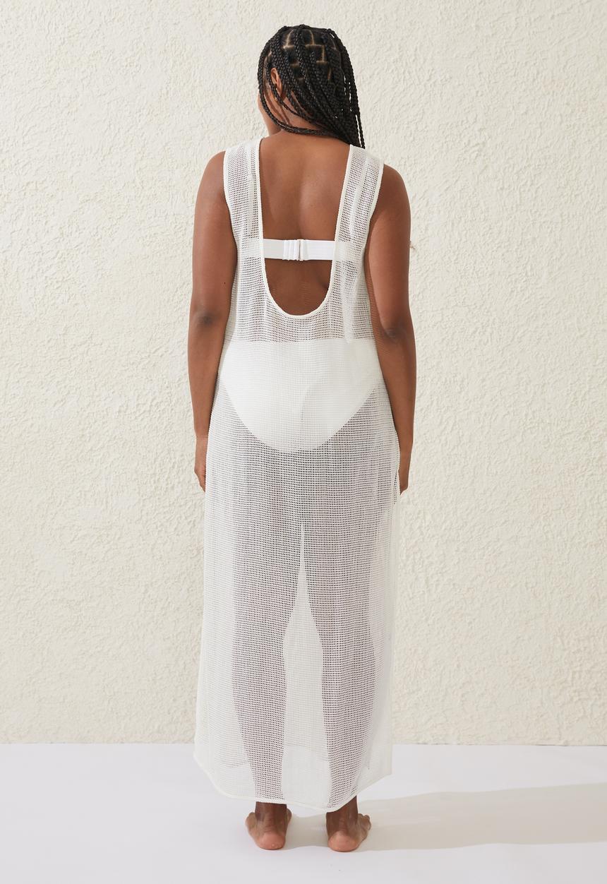 Cotton On - Plus open mesh beach maxi dress - white