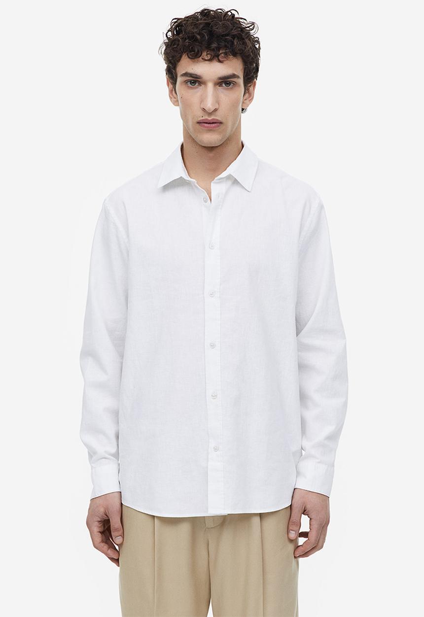 H&M - Regular fit linen-blend shirt - white