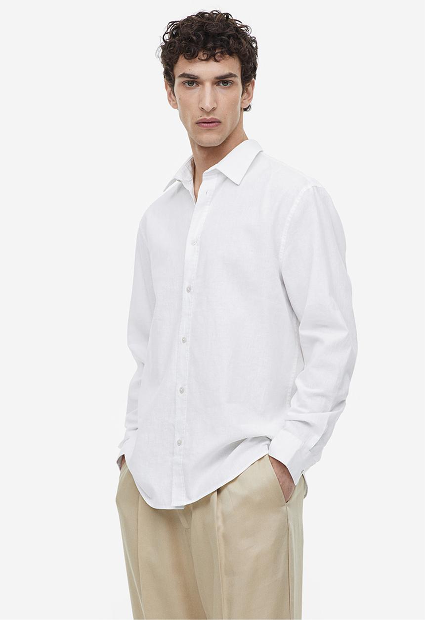 H&M - Regular fit linen-blend shirt - white