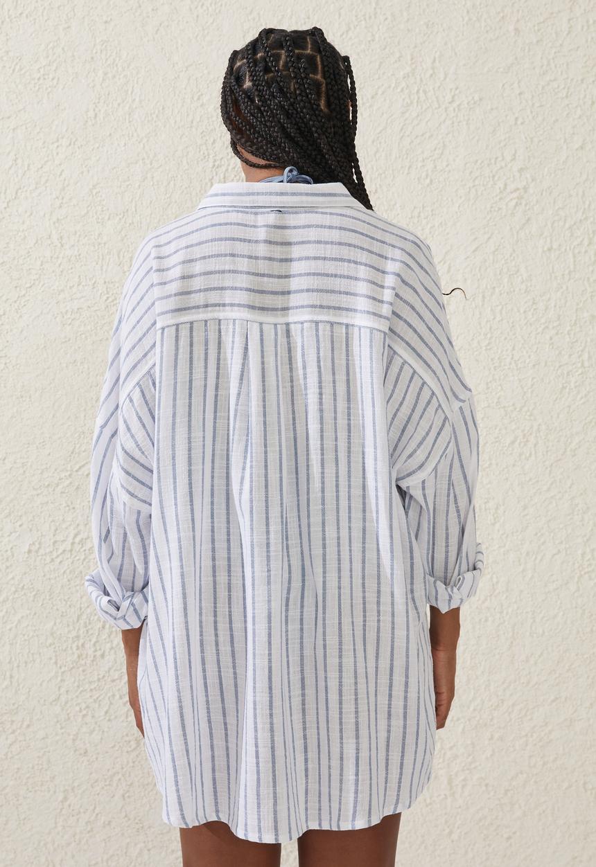 Cotton On - Plus swing beach shirt - blue dusk stripe