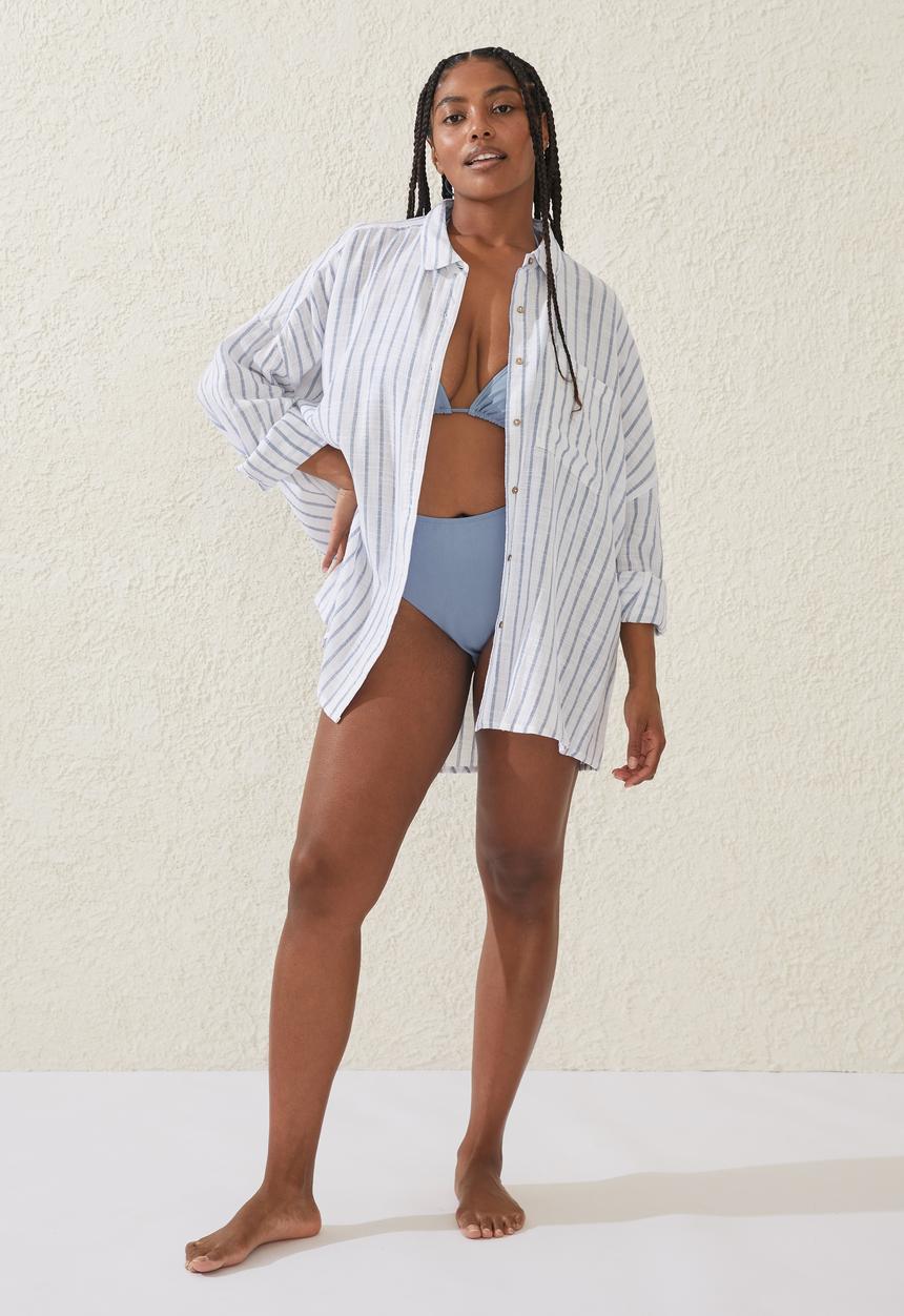 Cotton On - Plus swing beach shirt - blue dusk stripe