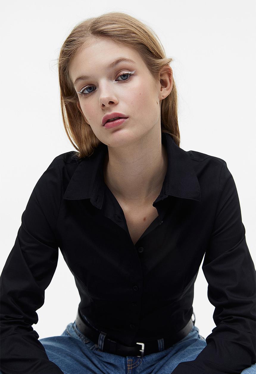 H&M - Fitted poplin shirt - black