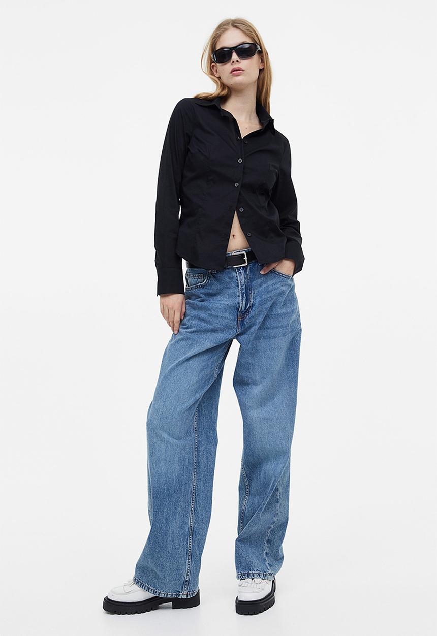 H&M - Fitted poplin shirt - black