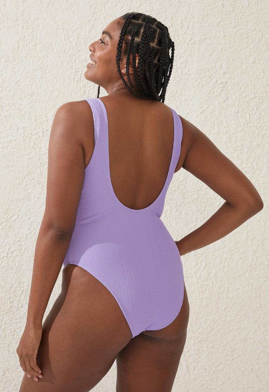 Cotton On - Plus scoop back one piece cheeky - ariel purple crinkle