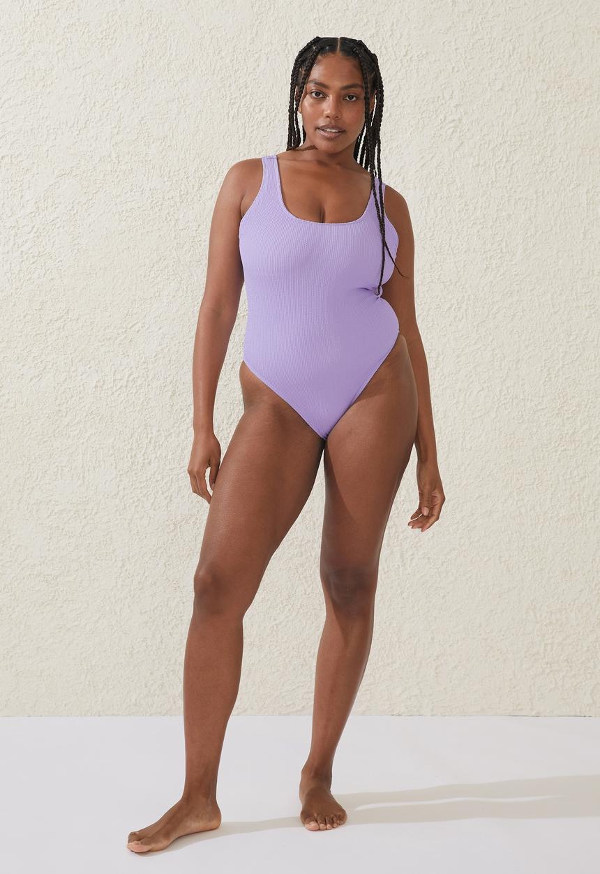 Cotton On - Plus scoop back one piece cheeky - ariel purple crinkle