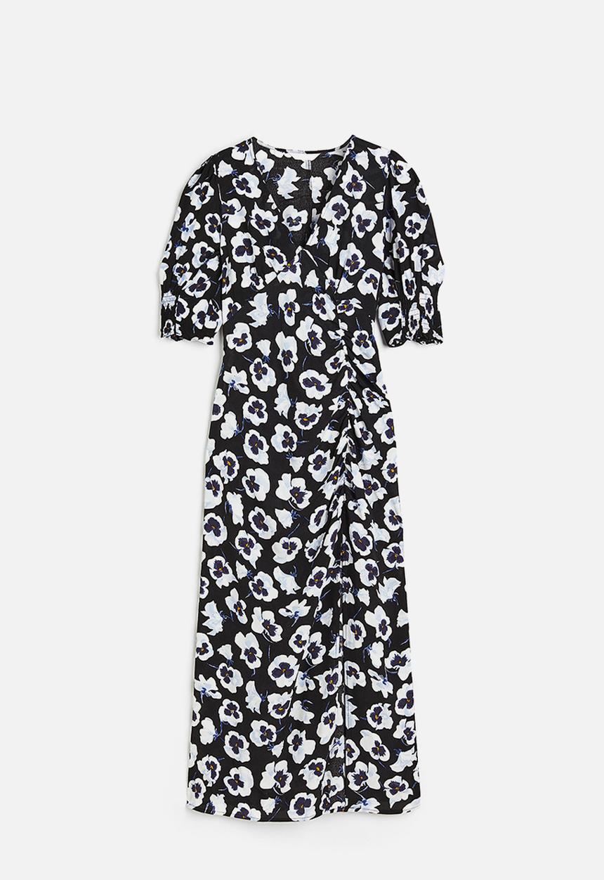 H&M - Puff-sleeved crêpe dress - black floral