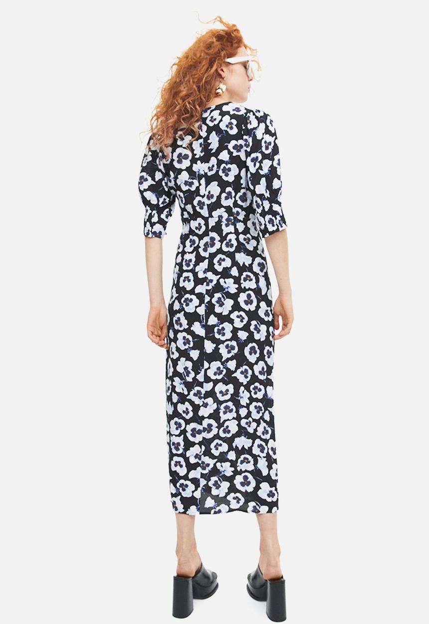 H&M - Puff-sleeved crêpe dress - black floral