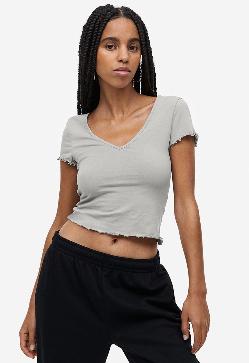 H&M - V-neck cropped top - light grey
