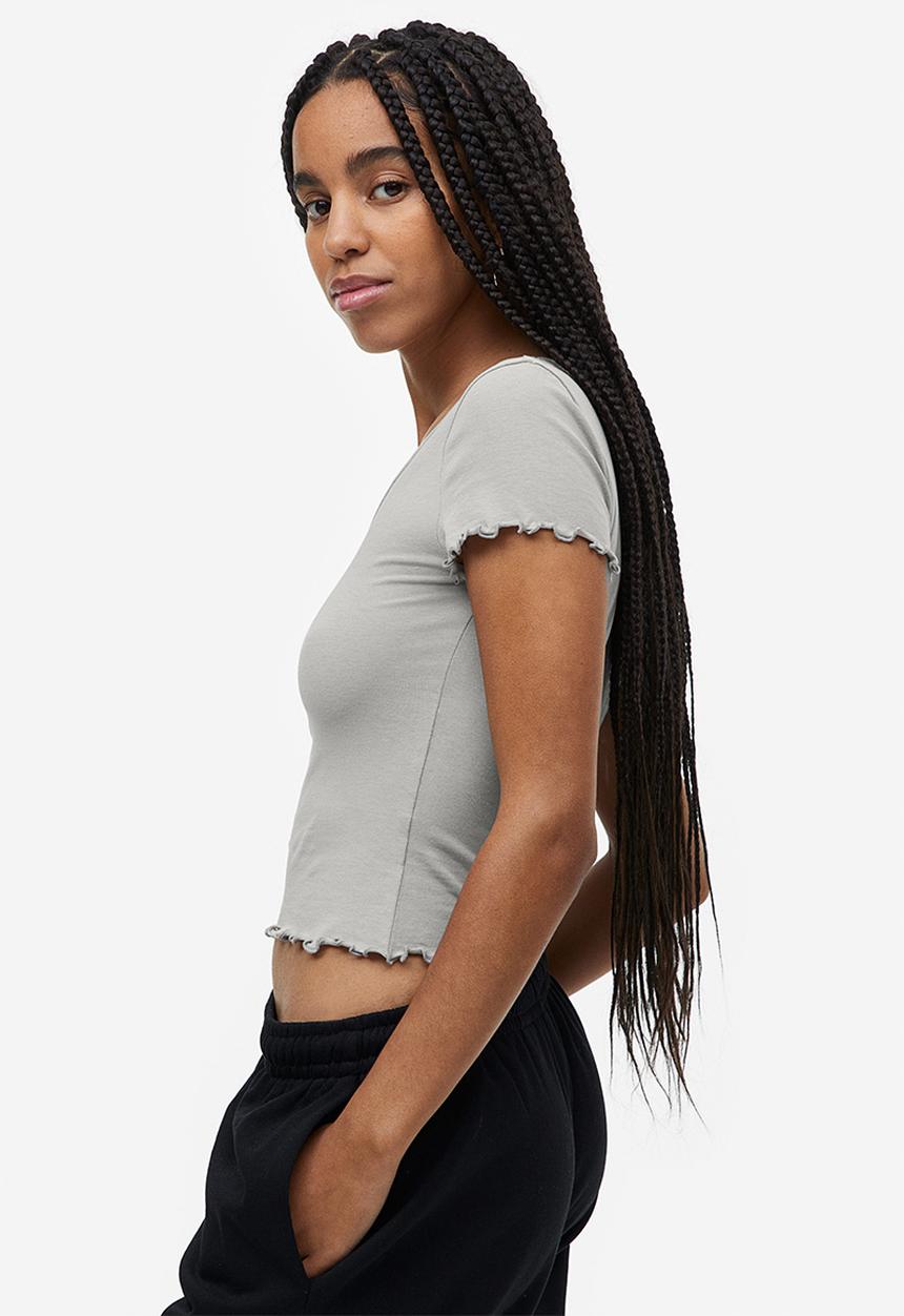 H&M - V-neck cropped top - light grey