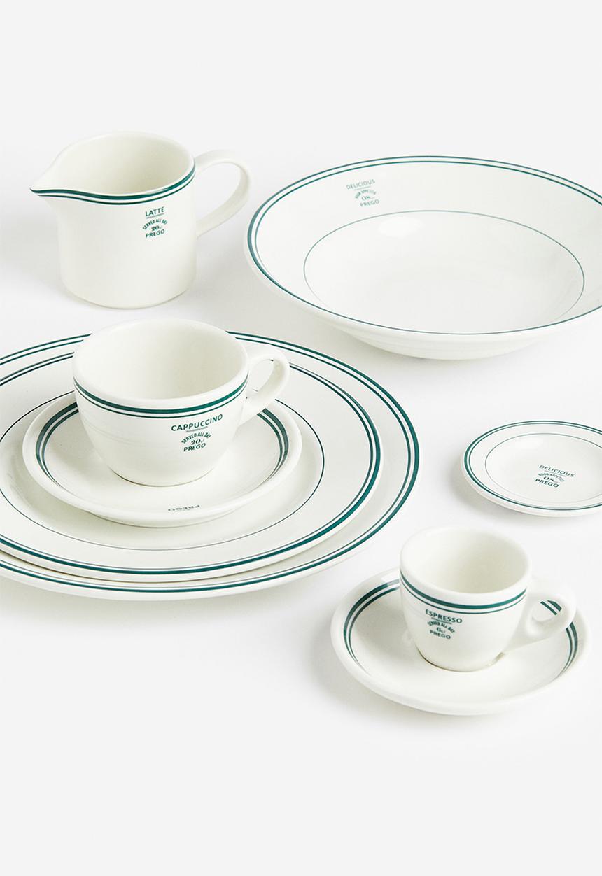 H&M - Deep stoneware plate - white & green 
