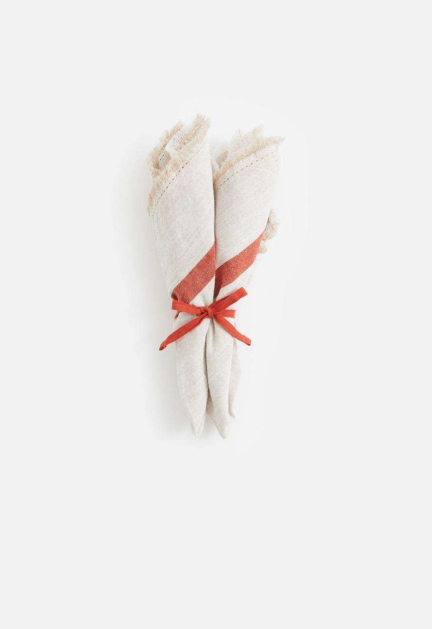 H&M - 2 Pack fringed napkins - beige & dark orange 