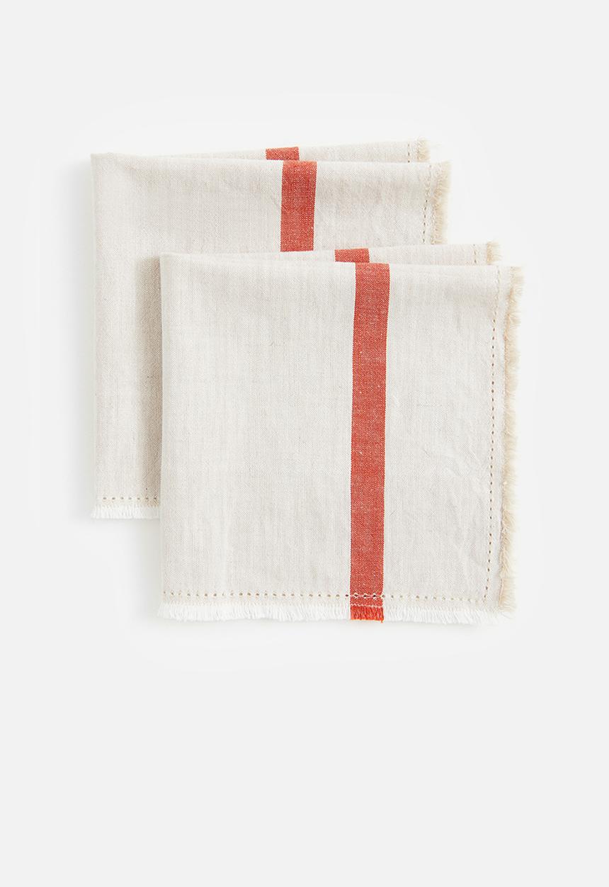 H&M - 2 Pack fringed napkins - beige & dark orange 
