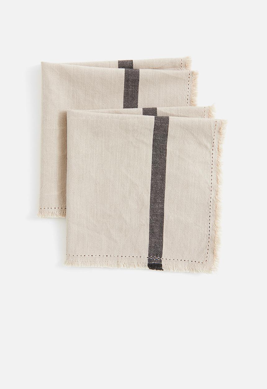 H&M - 2 Pack fringed napkins - beige & dark grey 