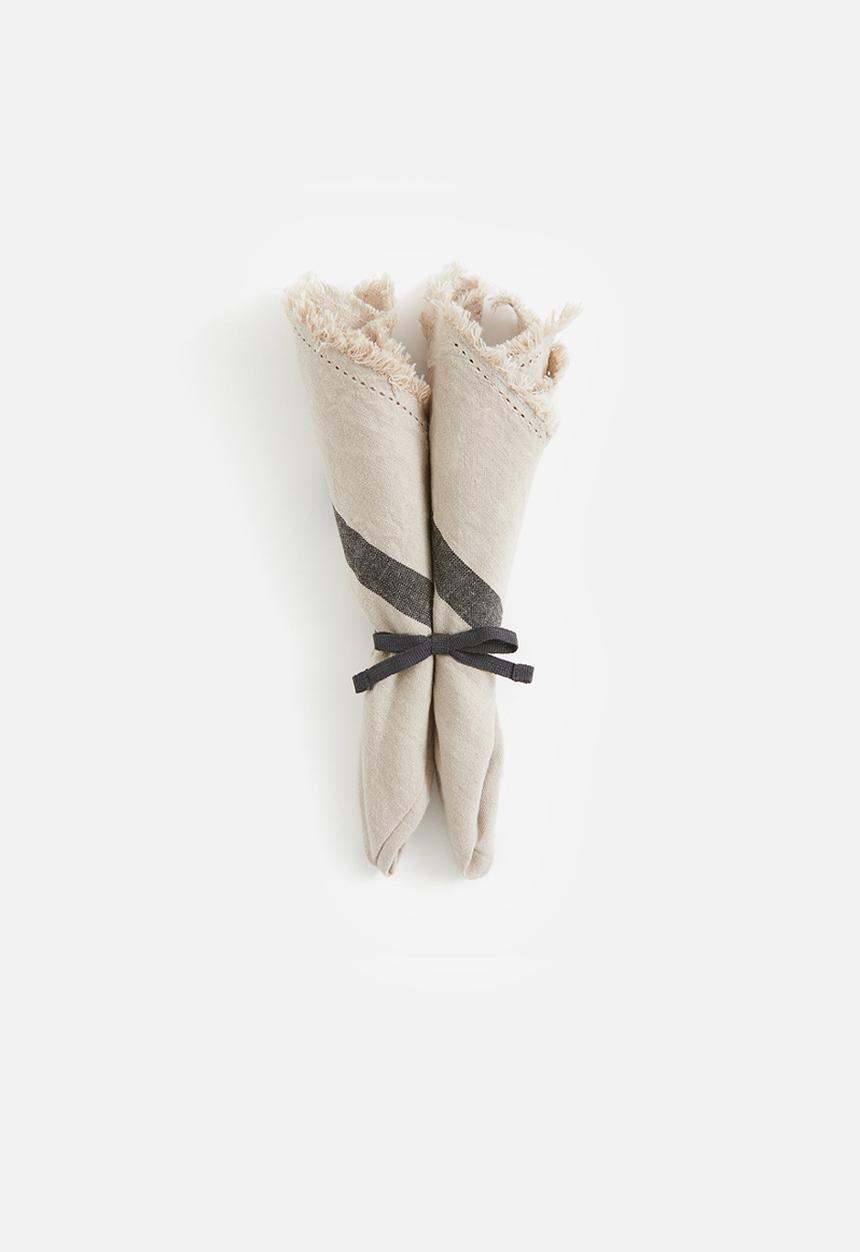 H&M - 2 Pack fringed napkins - beige & dark grey 