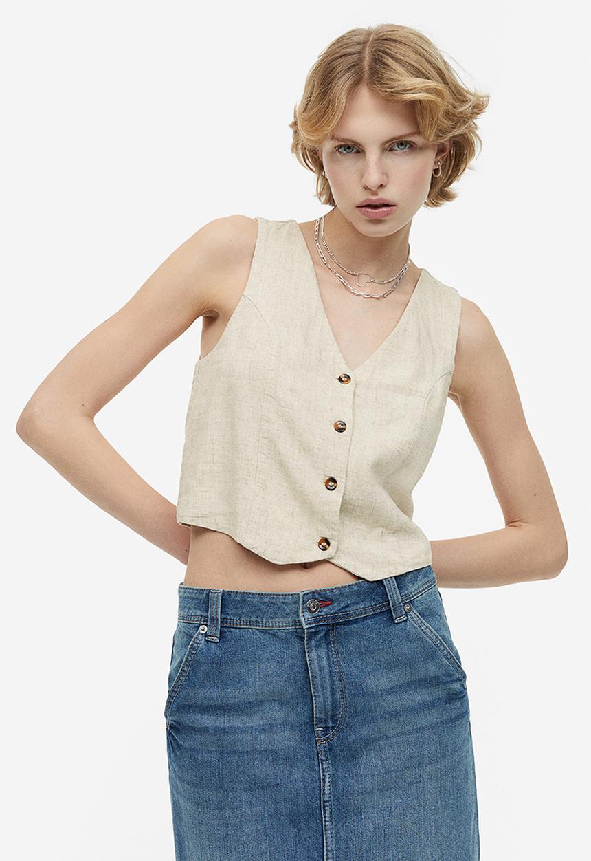 H&M - Linen-blend suit waistcoat - light beige