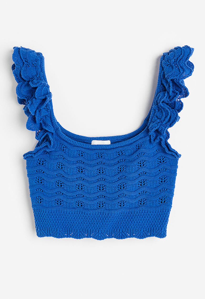 H&M - Crochet-look cropped top - bright blue 