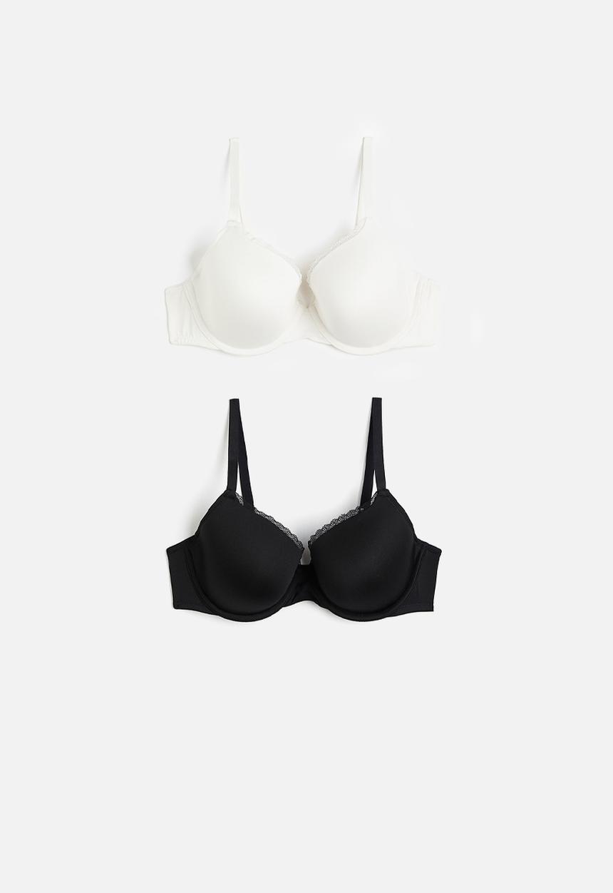 H&M - 2-Pack padded underwired microfibre bras - black & white