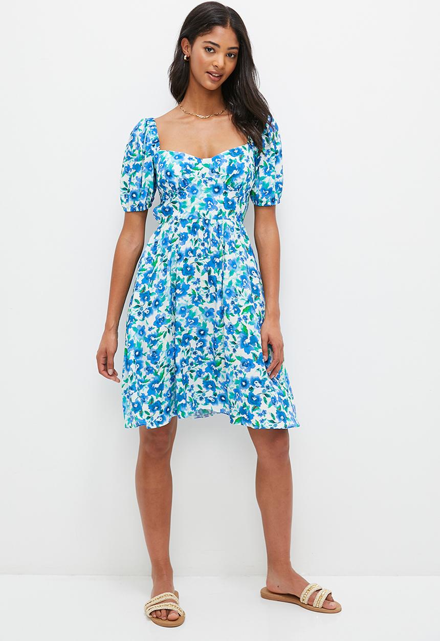 MILLA - Fit & flare mini with back detail - blue floral