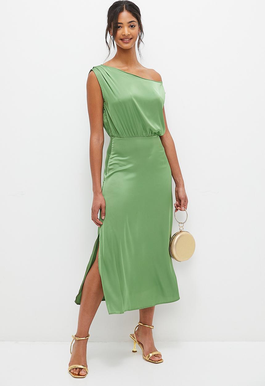 MILLA - Asym draped midi dress - green