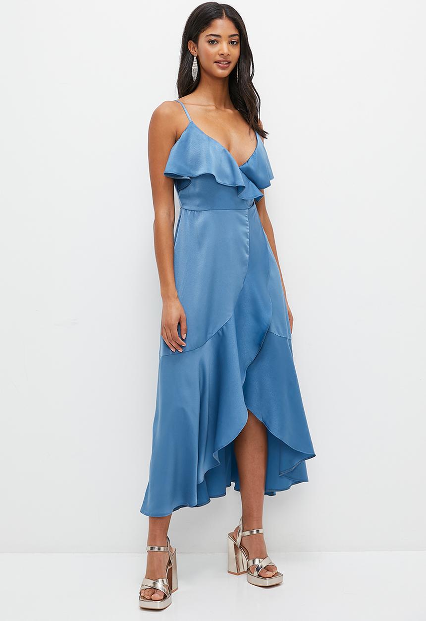 MILLA - Ruffle detail satin wrap dress - coronet blue