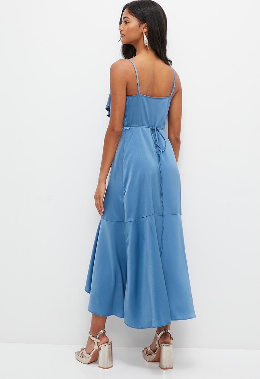 MILLA - Ruffle detail satin wrap dress - coronet blue