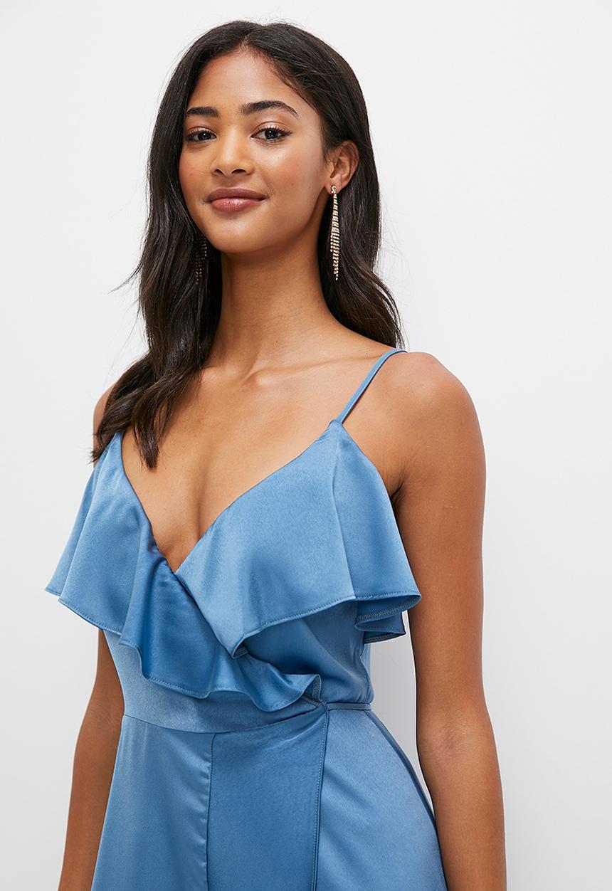 MILLA - Ruffle detail satin wrap dress - coronet blue