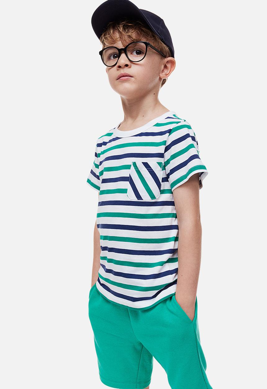 H&M - 2-pack cotton t-shirts - bright green / striped 