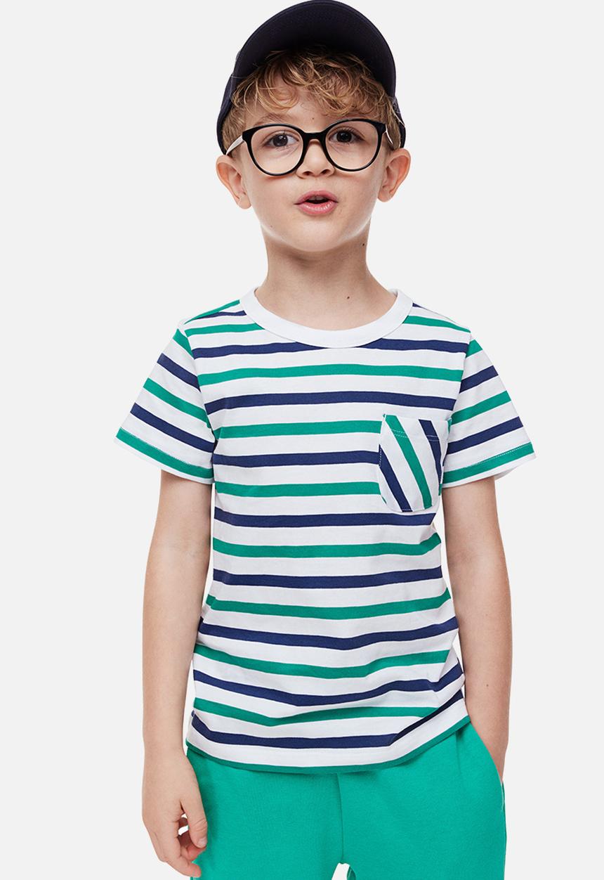 H&M - 2-pack cotton t-shirts - bright green / striped 