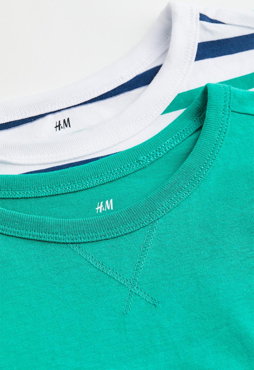 H&M - 2-pack cotton t-shirts - bright green / striped 