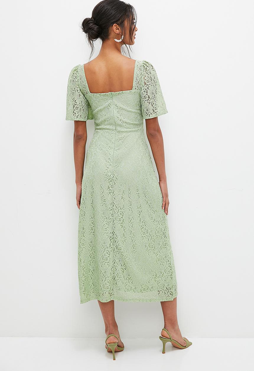 MILLA - Lace empire midi dress with flutter sleeve - green