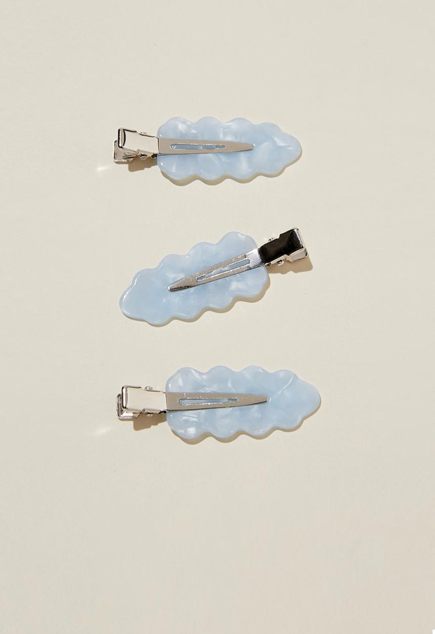 Rubi - 3 Pack chloe flat clips - wavy blue marble